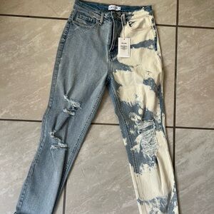Cello Blue and Cream Skinny Jeans Distressed Two-Tone